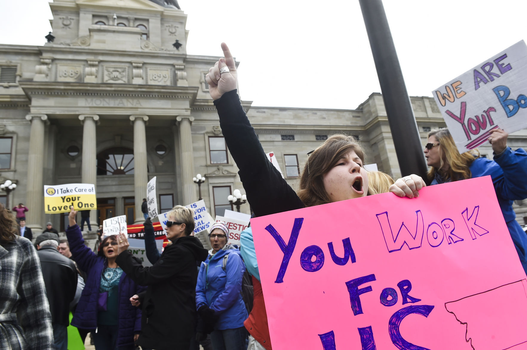 Hundreds of protesters gather to "Bring the Town Hall to Steve Daines"
